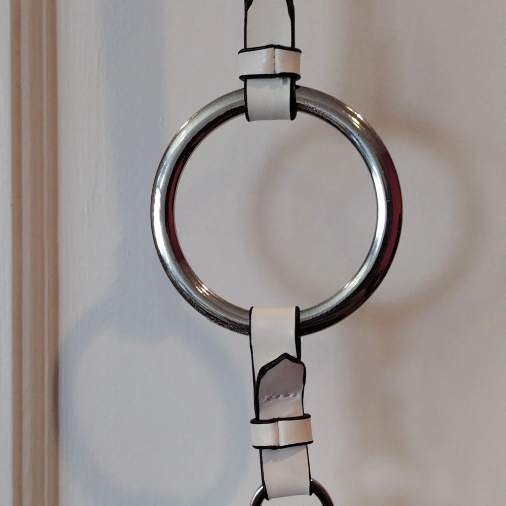 Zara white faux leather cross body purse. white with black and silver detail. VG - Picture 3 of 8